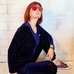 Vintage 1990s Velvet Micropolyester Jumpsuit Set